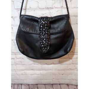 Desmo Black Italian Leather Neiman Marcus Braided Strap Italy Shoulder Bag